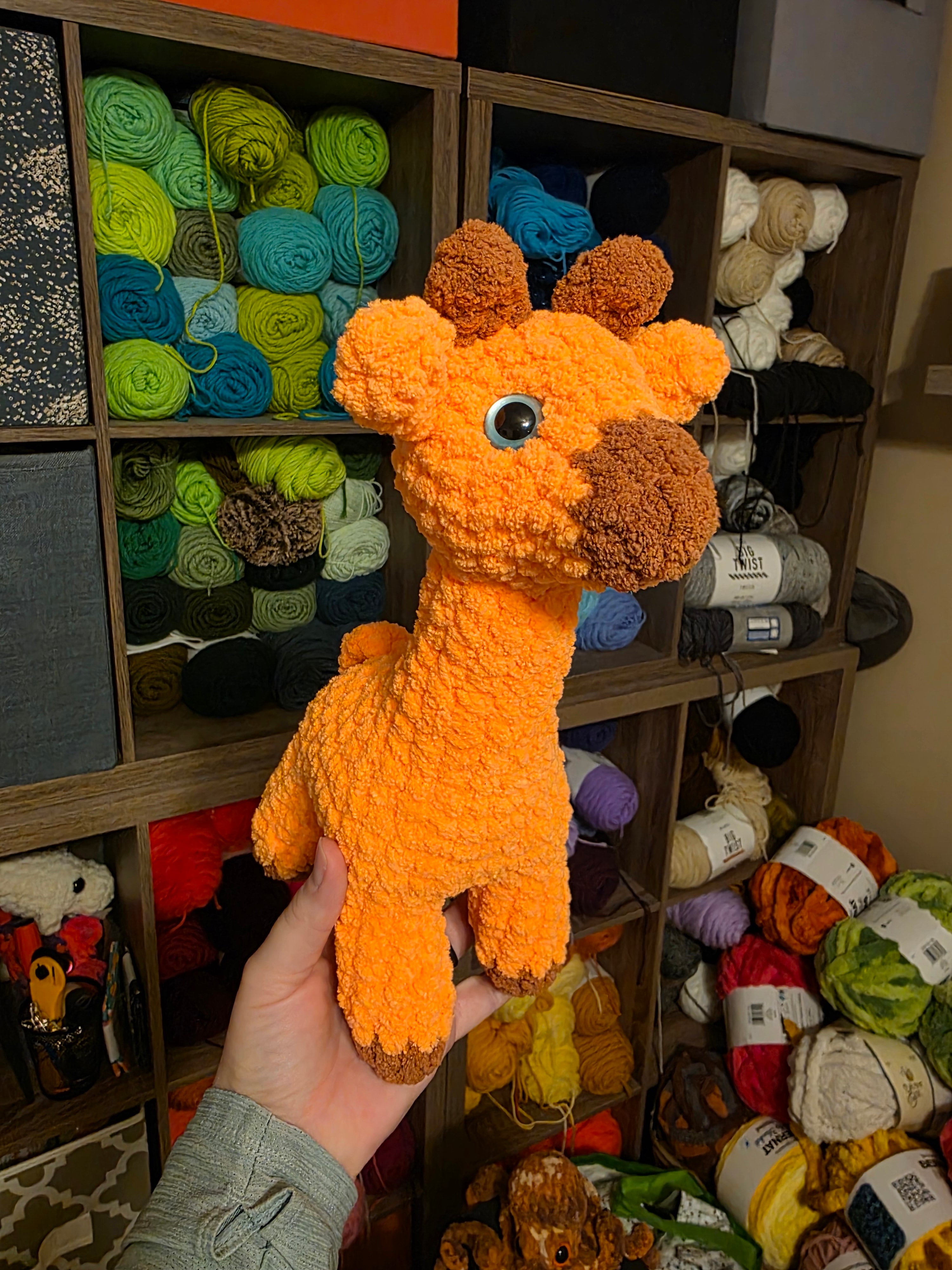 Medium Sized Giraffe Plush with Hand Painted Eyes