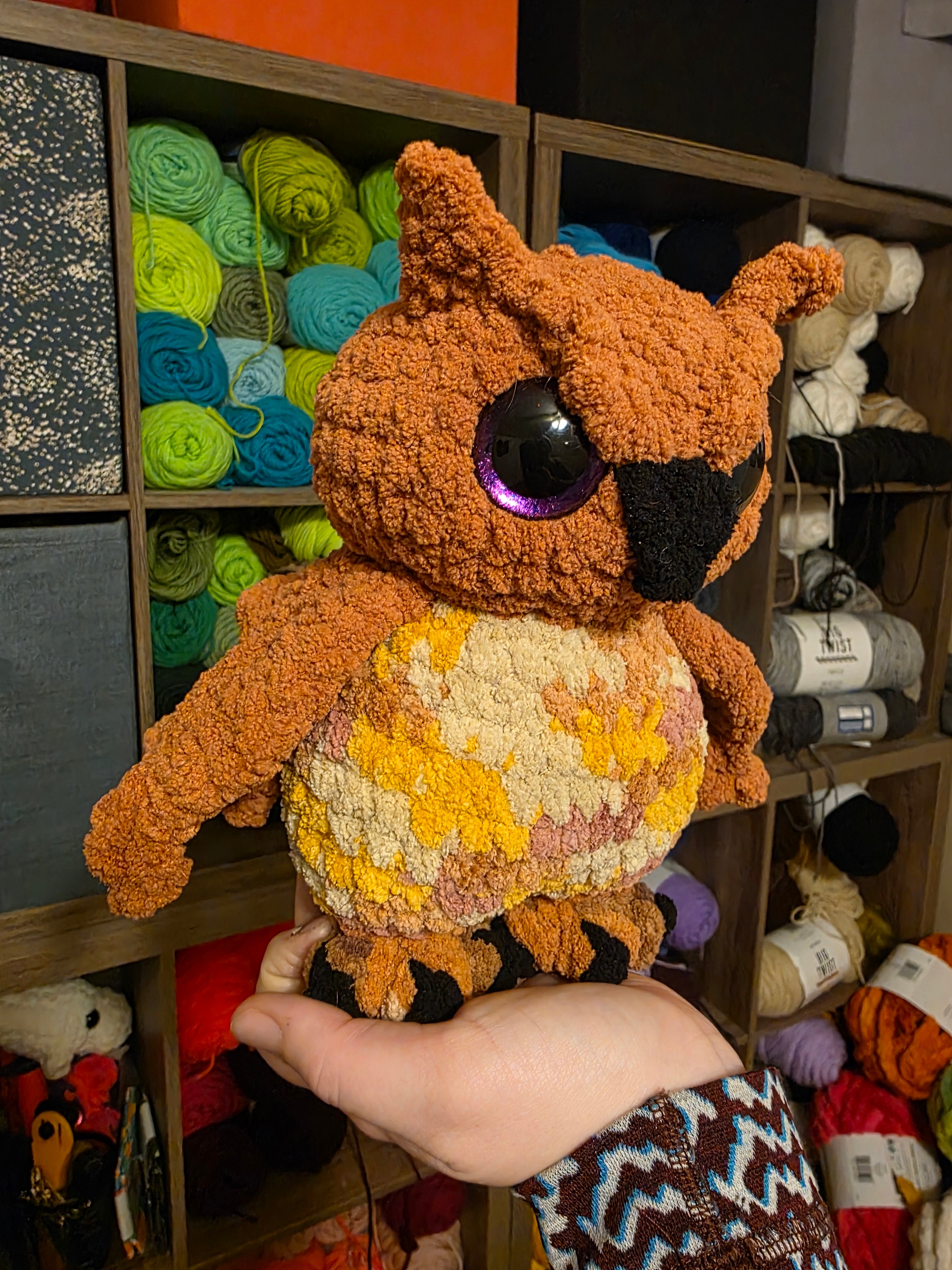 Handheld Crochet Owl – Crazy Eyebrows Crochet